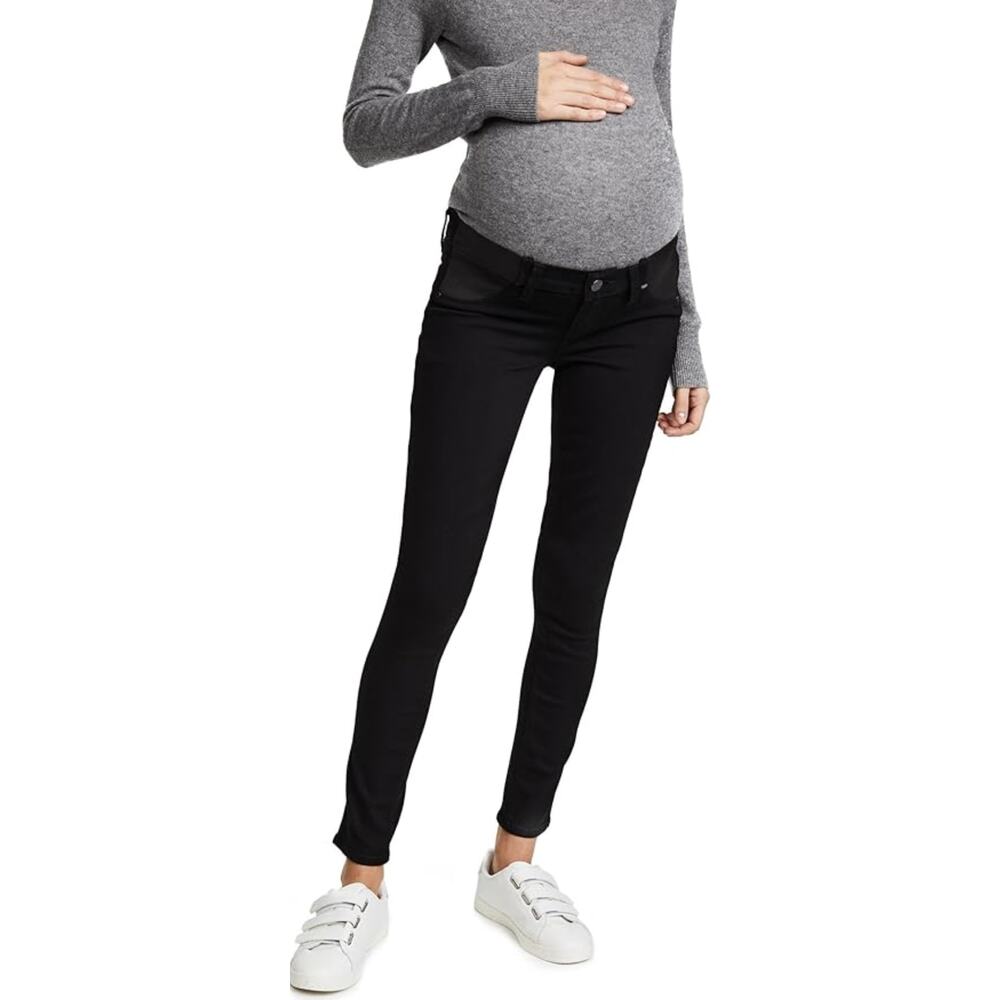 PAIGE Maternity Black Shadow Side Panel Stretch Ultra Skinny Jeans Pants 34" 16